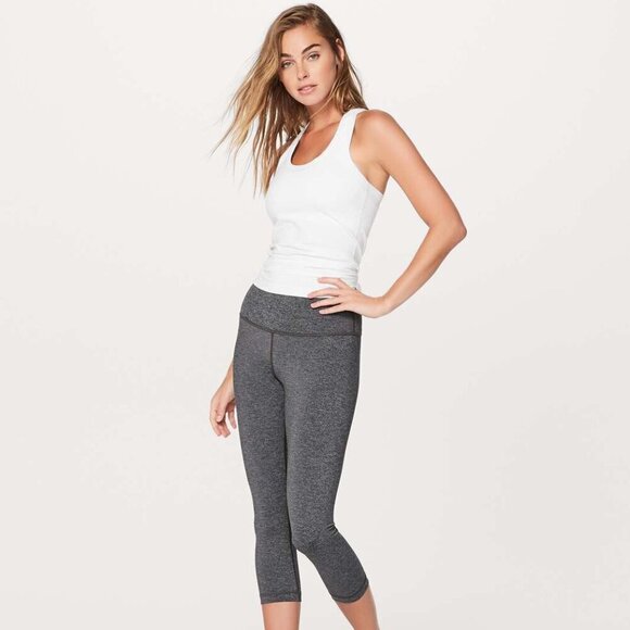 Lululemon Wunder Under Crop (Hi-Rise) *Luxtreme 21" Heathered Black- Size 10 - Picture 1 of 13